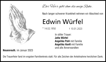 Traueranzeige von Edwin Würfel von Neue Presse Coburg