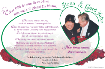 Traueranzeige von Ilona Jahn von Südthüringer Presse