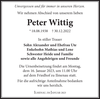 Traueranzeige von Peter Wittig von Südthüringer Presse