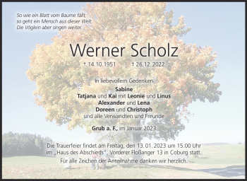 Traueranzeige von Werner Scholz von Neue Presse Coburg