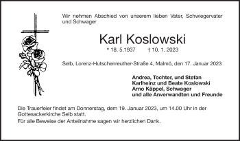 Traueranzeige von Karl Koslowski von Frankenpost
