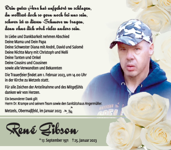 Traueranzeige von René Gibson von Südthüringer Presse