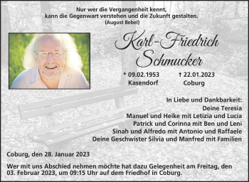 Traueranzeige von Karl-Friedrich Schmucker von Neue Presse Coburg
