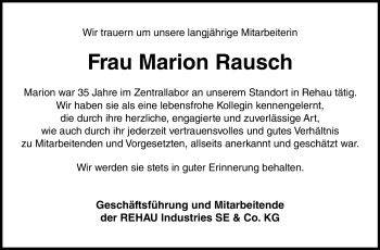 Traueranzeige von Marion Rausch von Frankenpost
