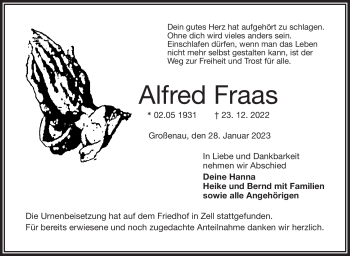 Traueranzeige von Alfred Fraas von Frankenpost