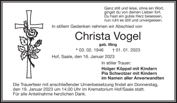 Traueranzeige von Christa Vogel von Frankenpost