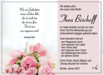 Traueranzeige von Thea Bischoff von Südthüringer Presse