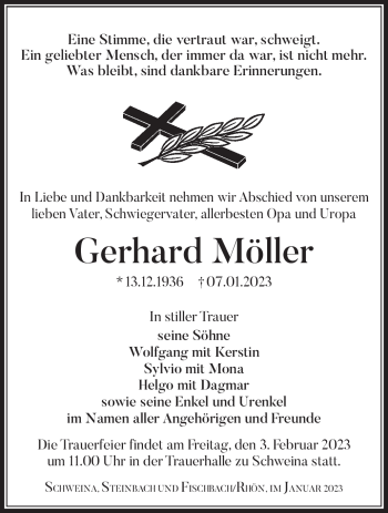Traueranzeige von Gerhard Möller von Südthüringer Presse
