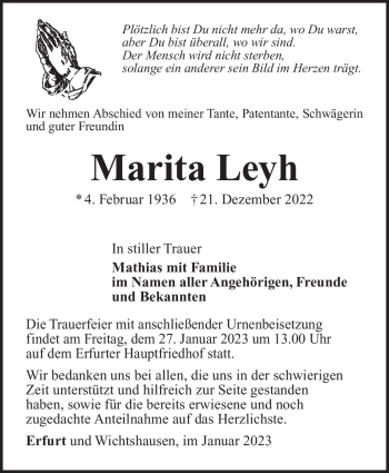 Traueranzeige von Marita Leyh von Südthüringer Presse