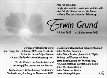 Traueranzeige von Erwin Grund von Südthüringer Presse