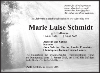 Traueranzeige von Marie Luise Schmidt von Südthüringer Presse