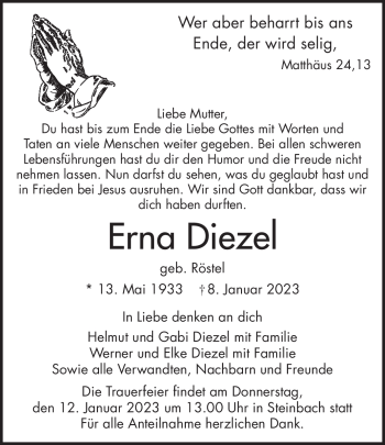 Traueranzeige von Erna Diezel von Frankenpost