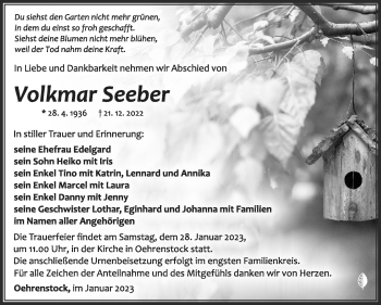 Traueranzeige von Volkmar Seeber von Südthüringer Presse
