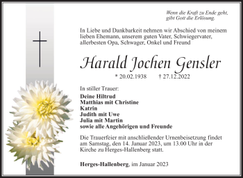 Traueranzeige von Harald Gensler von Südthüringer Presse