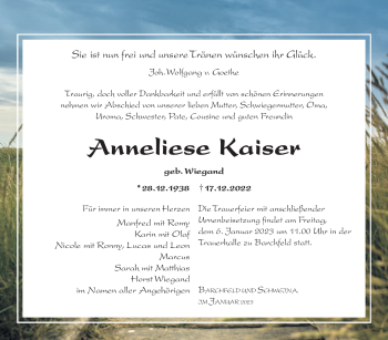 Traueranzeige von Anneliese Kaiser von Südthüringer Presse