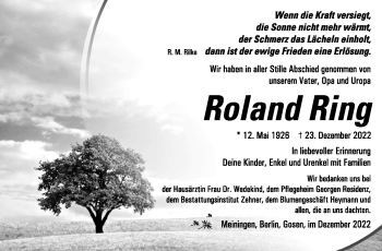 Traueranzeige von Roland Ring von Südthüringer Presse