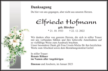 Traueranzeige von Elfriede Hofmann von Südthüringer Presse