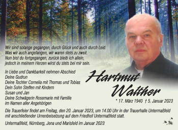 Traueranzeige von Hartmut Walther von Südthüringer Presse