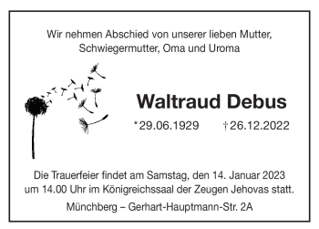 Traueranzeige von Waltraud Debus von Frankenpost