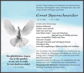Traueranzeige von Ernst Sperschneider von Südthüringer Presse