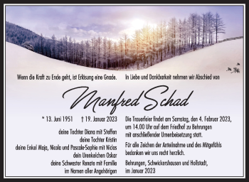 Traueranzeige von Manfred Schad von Südthüringer Presse