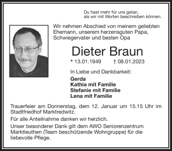 Traueranzeige von Dieter Braun von Frankenpost