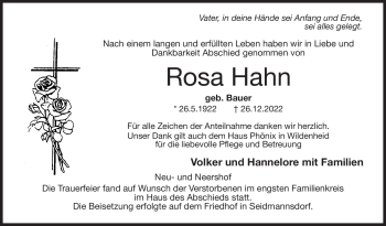 Traueranzeige von Rosa Hahn von Neue Presse Coburg