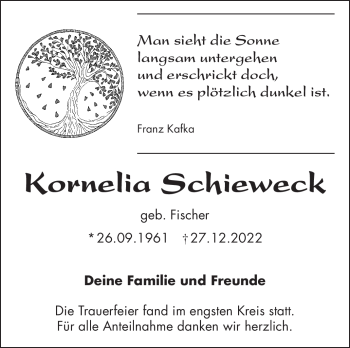Traueranzeige von Kornelia Schieweck von Frankenpost