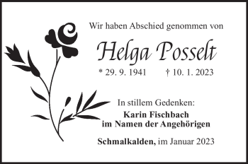 Traueranzeige von Helga Posselt von Südthüringer Presse
