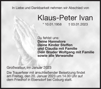 Traueranzeige von Klaus-Peter Ivan von Neue Presse Coburg
