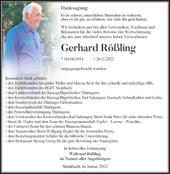 Traueranzeige von Gerhard Rößling von Südthüringer Presse