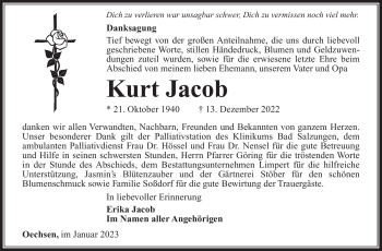 Traueranzeige von Kurt Jacob von Südthüringer Presse