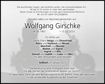 Traueranzeige von Wolfgang Girschke von Neue Presse Coburg
