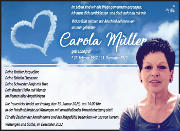 Traueranzeige von Carola Müller von Südthüringer Presse