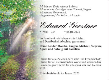 Traueranzeige von Eduard Gerstner von Südthüringer Presse
