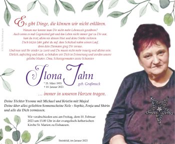 Traueranzeige von Ilona Jahn von Südthüringer Presse
