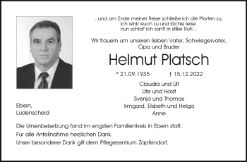 Traueranzeige von Helmut Platsch von Neue Presse Coburg