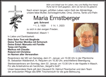 Traueranzeige von Maria Ernstberger von Frankenpost