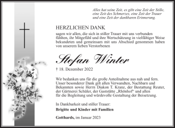 Traueranzeige von Stefan Winter von Südthüringer Presse