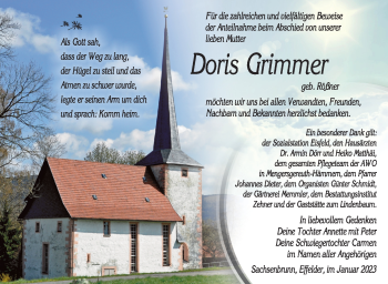 Traueranzeige von Doris Grimmer von Südthüringer Presse