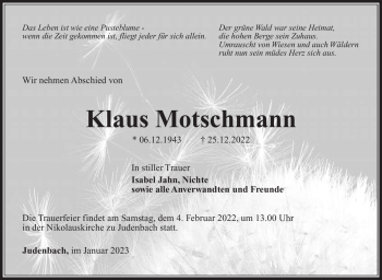 Traueranzeige von Klaus Motschmann von Südthüringer Presse