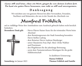 Traueranzeige von Manfred Fröhlich von Südthüringer Presse
