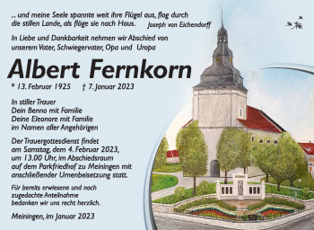 Traueranzeige von Albert Fernkorn von Südthüringer Presse
