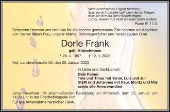 Traueranzeige von Dorle Frank von Frankenpost