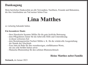 Traueranzeige von Lina Matthes von Südthüringer Presse