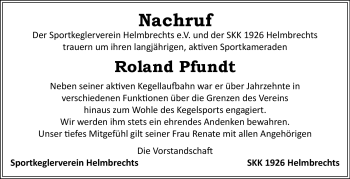 Traueranzeige von Roland Pfundt von Frankenpost