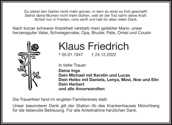 Traueranzeige von Klaus Friedrich von Frankenpost