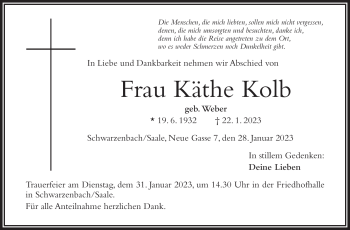 Traueranzeige von Käthe Kolb von Frankenpost