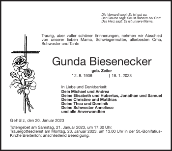 Traueranzeige von Gunda Biesenecker von Neue Presse Coburg