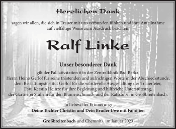 Traueranzeige von Ralf Linke von Südthüringer Presse